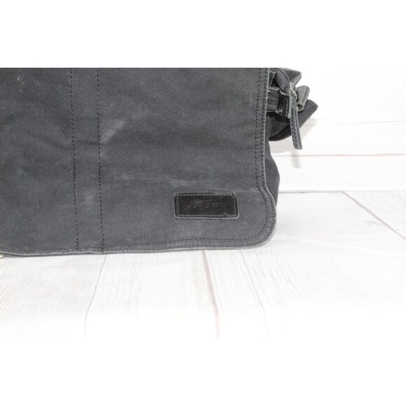 LL Bean Black Canvas Flannel Lined College Office Crossbody Messenger Bag - Picture 5 of 10